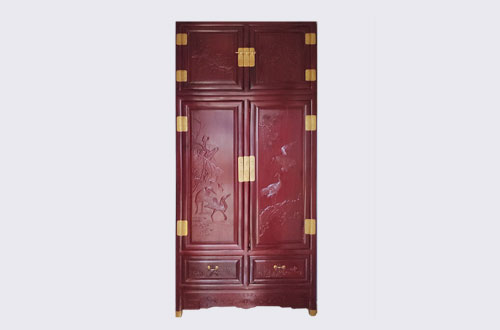 普陀高端中式家居装修深红色纯实木衣柜