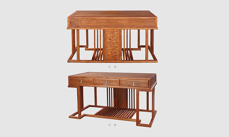 普陀 别墅中式家居书房装修实木书桌效果图